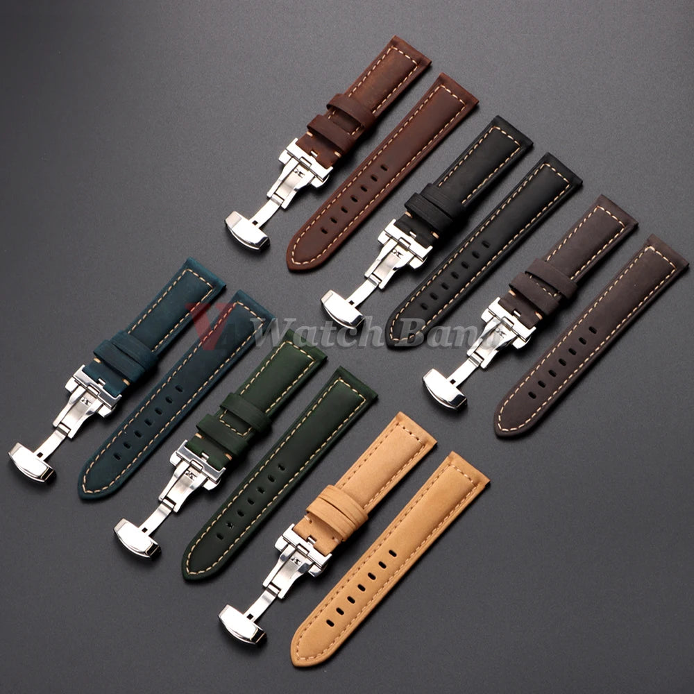 Genuine Calfskin Leather Watchband for Omega Business Watch Band 20mm 22mm 24mm 26mm Butterfly Buckle Stitching Brown Strap