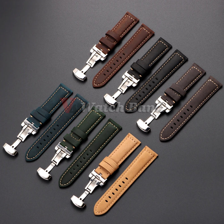 Genuine Calfskin Leather Watchband for Omega Business Watch Band 20mm 22mm 24mm 26mm Butterfly Buckle Stitching Brown Strap