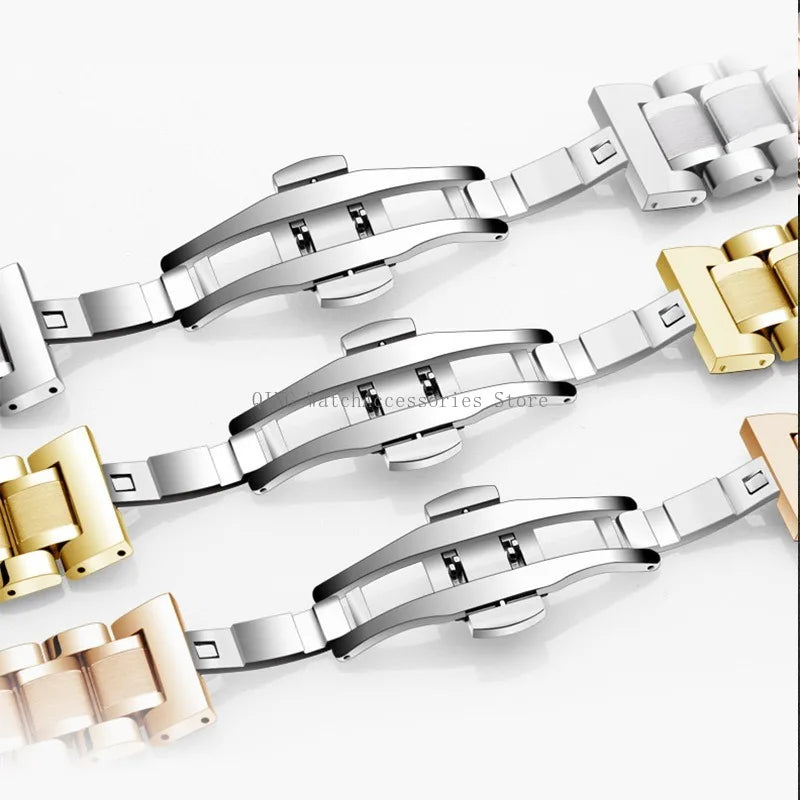 Curved End Solid Stainless Steel Watch Strap – Universal with Butterfly Buckle