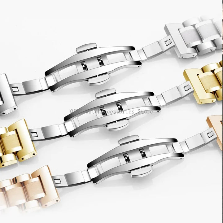 Curved End Solid Stainless Steel Watch Strap – Universal with Butterfly Buckle