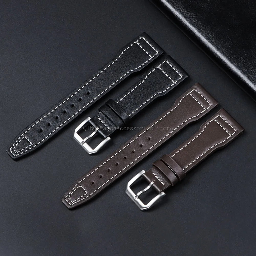 Genuine Cowhide Leather Strap for IWC Pilot – 20/21/22mm, Folding Buckle