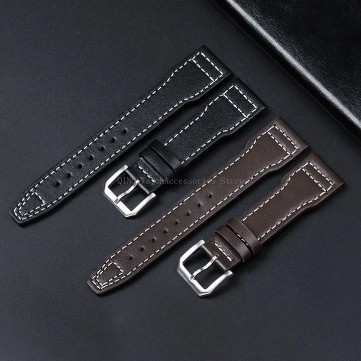 Genuine Cowhide Leather Strap for IWC Pilot – 20/21/22mm, Folding Buckle