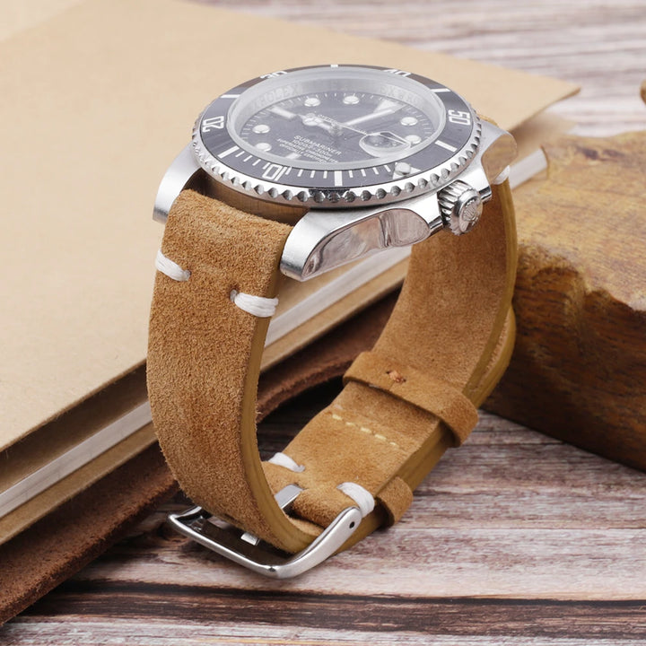 Vintage Suede Leather Watch Strap (Handmade Stitching)
