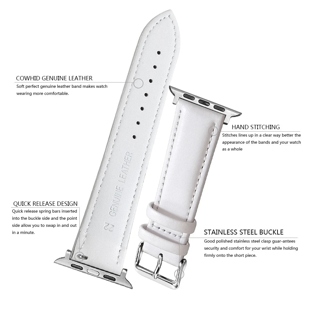 Genuine Leather Apple Watch Band 40–49mm for iWatch Series 3–8 & Ultra