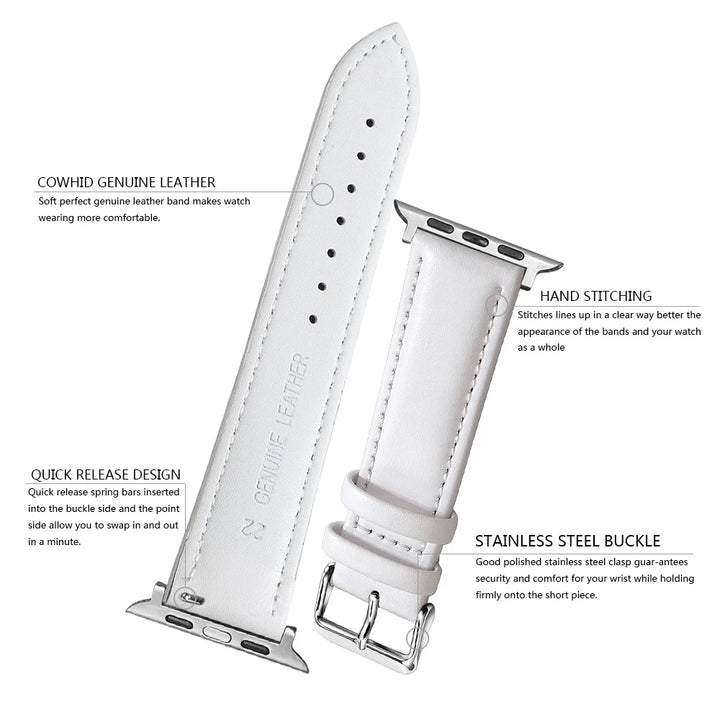 Genuine Leather Apple Watch Band 40–49mm for iWatch Series 3–8 & Ultra