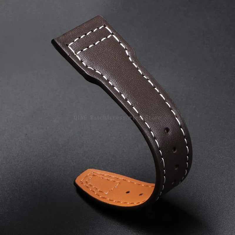 Genuine Cowhide Leather Strap for IWC Pilot – 20/21/22mm, Folding Buckle