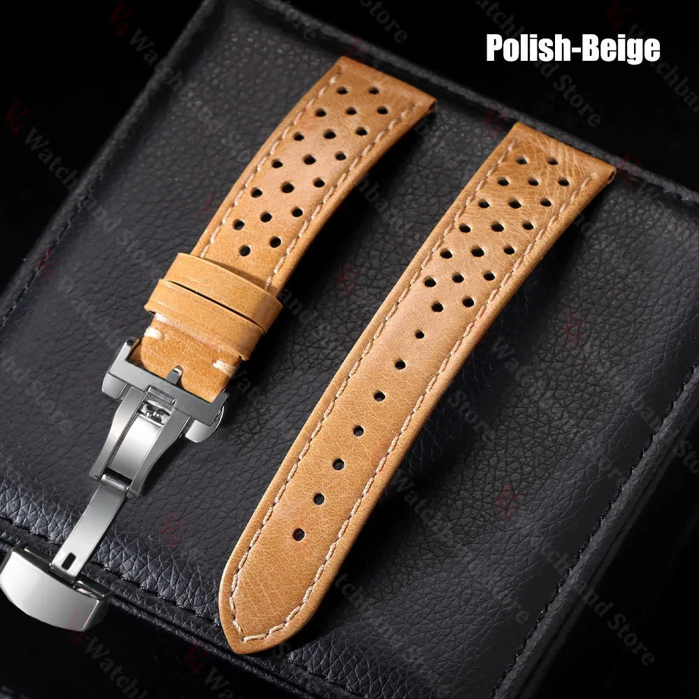 Genuine Cowhide Leather Watch Strap – 18/20/22mm, Vintage, Butterfly Buckle