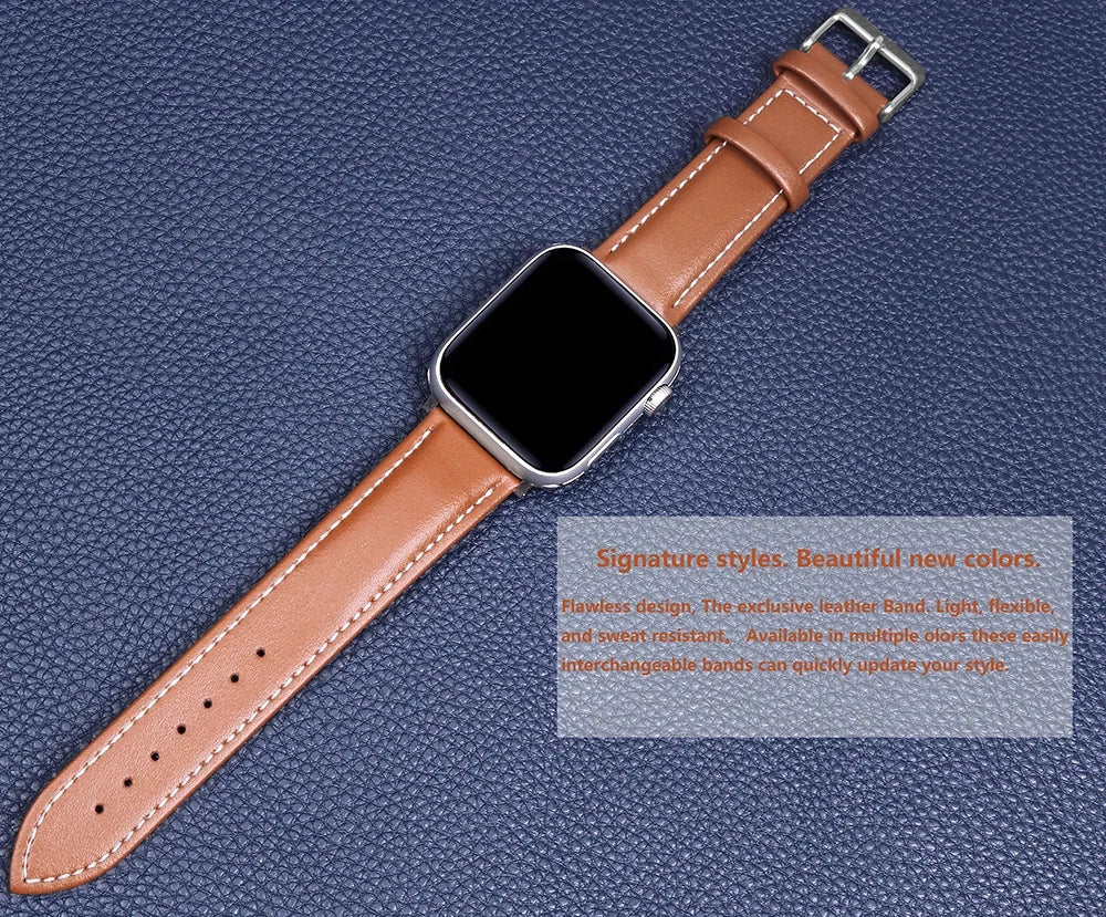 Genuine Leather Apple Watch Band 40–49mm for iWatch Series 3–8 & Ultra