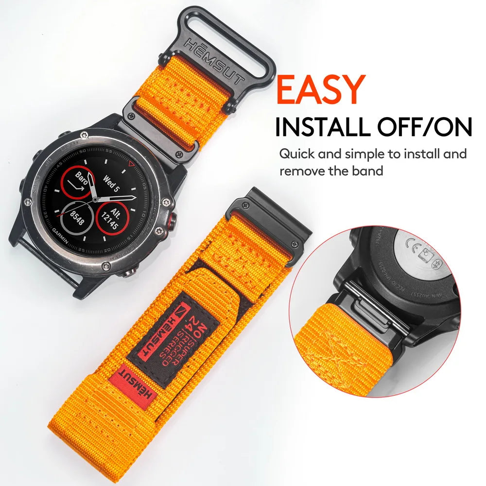 HEMSUT Nylon Quickfit Watch Band 20-26mm for Garmin Fenix, EPIX, MK3,