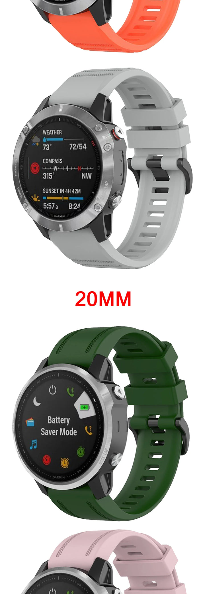 QuickFit Silicone Strap for Garmin Fenix & Epix (20-26mm)