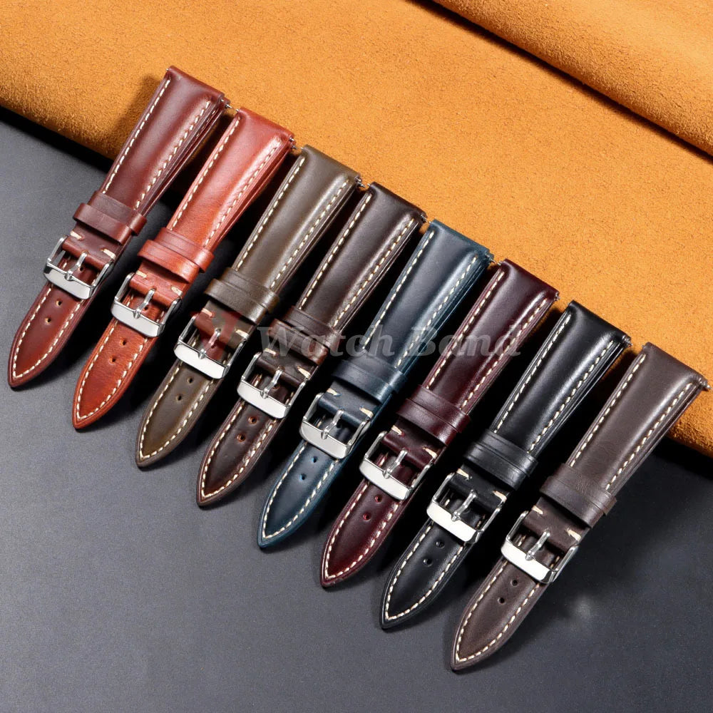 Vintage Oil Wax Leather Watch Strap – 18-22mm Brown for Samsung Galaxy