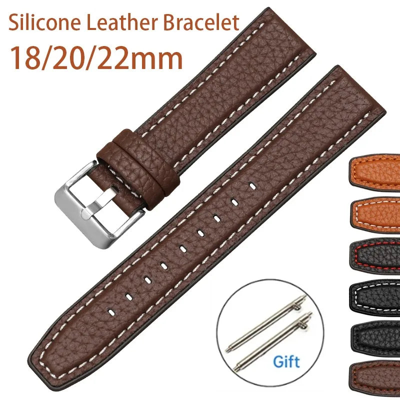 Silicone Leather Quick‑Release Watch Strap – 18/20/22mm, Waterproof for