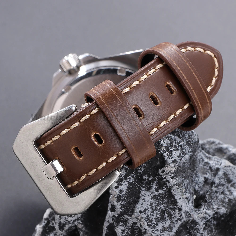 Cowhide Crazy Horse Genuine Leather Bracelets 20mm 22mm 24mm 26mm for Panerai for Omega Belt Dark Brown Men's Women Watch Strap