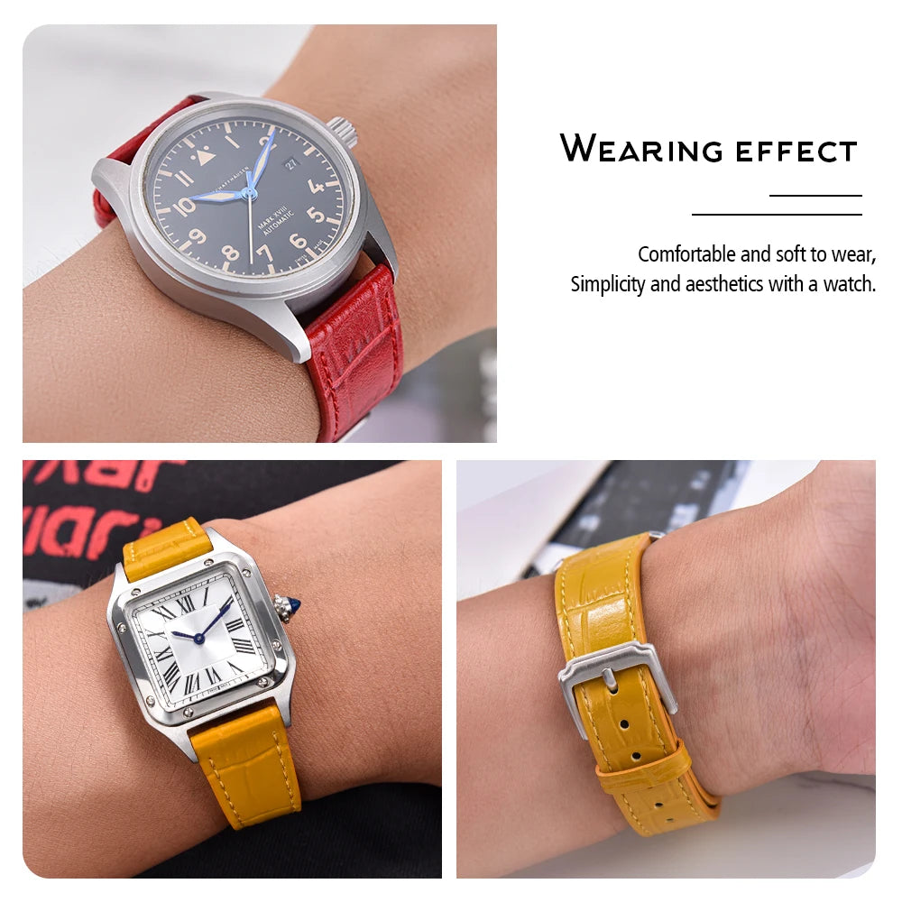 16/18/19/20/21/22mm Quality Leather Watch Bands Slub Pattern Leather Strap Universal Watchbands Accessories for Men Women Bands