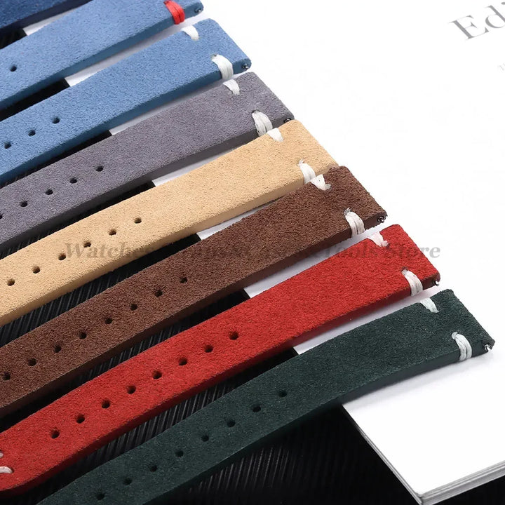Suede Leather Watch Strap – 18/20/22mm, Universal with Butterfly Buckle