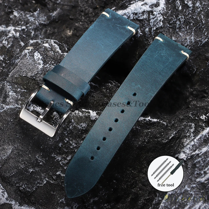 Oil Wax Leather Watch Strap – 18–22mm, Handmade Vintage Brown Cowhide for Omega
