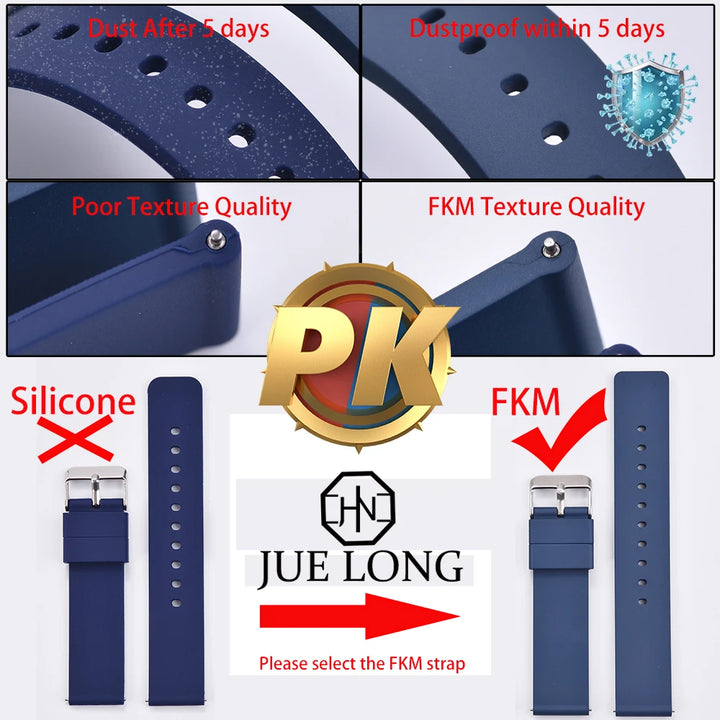 Premium Grade Flat Smooth FKM Rubber Watch Strap 16mm 18mm 20mm 22mm 24mm Soft Quick Release Rubber Watch Bands