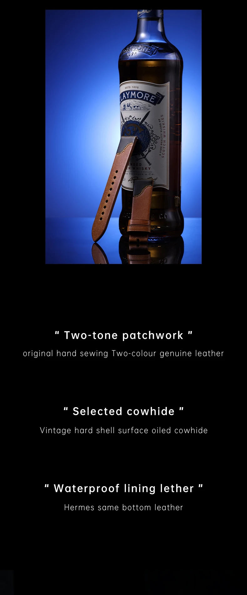 Luxury Design Bicolor Handmade Stitching Watch Strap Quick Release Watch Accessories Full Grain Leather Watch Band