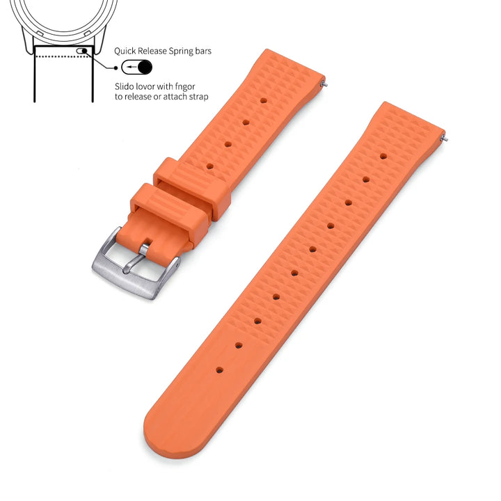 JUELONG Waffle FKM Rubber Watch Bands Quick Release Waterproof Durable Fluororubber Strap 20mm 22mm For Traditional Diving Watch