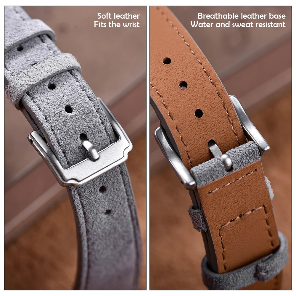 Vintage Suede Leather Watch Strap 18-22mm Quick Release for Omega, Seiko, Cartier, Tissot