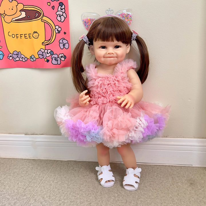 55 cm Raya Silicone Reborn Toddler Doll – Lifelike Soft‑Touch with Pink Dress