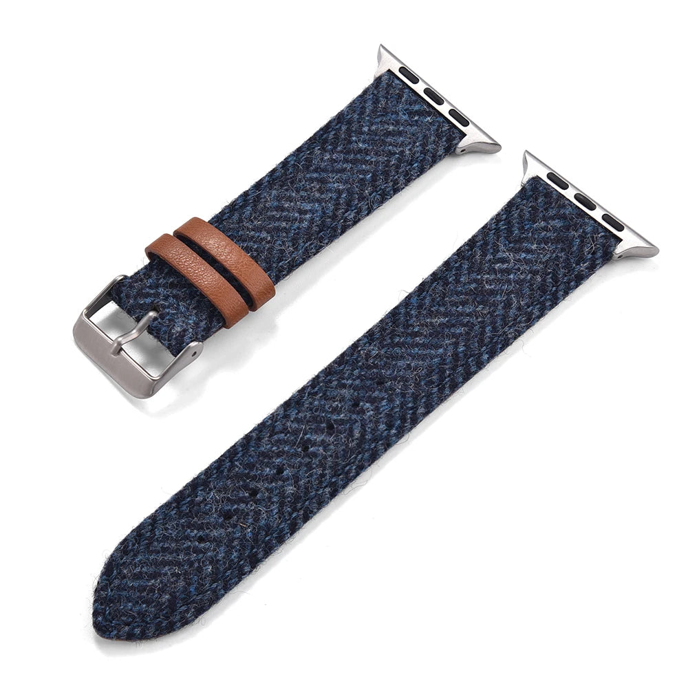 Vintage Wool & Leather Apple Watch Band – 40–49mm for Series 10–6, SE & Ultra 2
