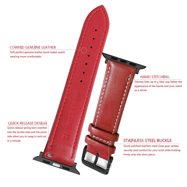 Genuine Leather Apple Watch Band 40–49mm for iWatch Series 3–8 & Ultra