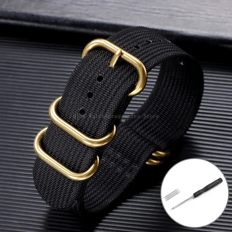 5-Ring Gold Buckle Nylon Watch Band