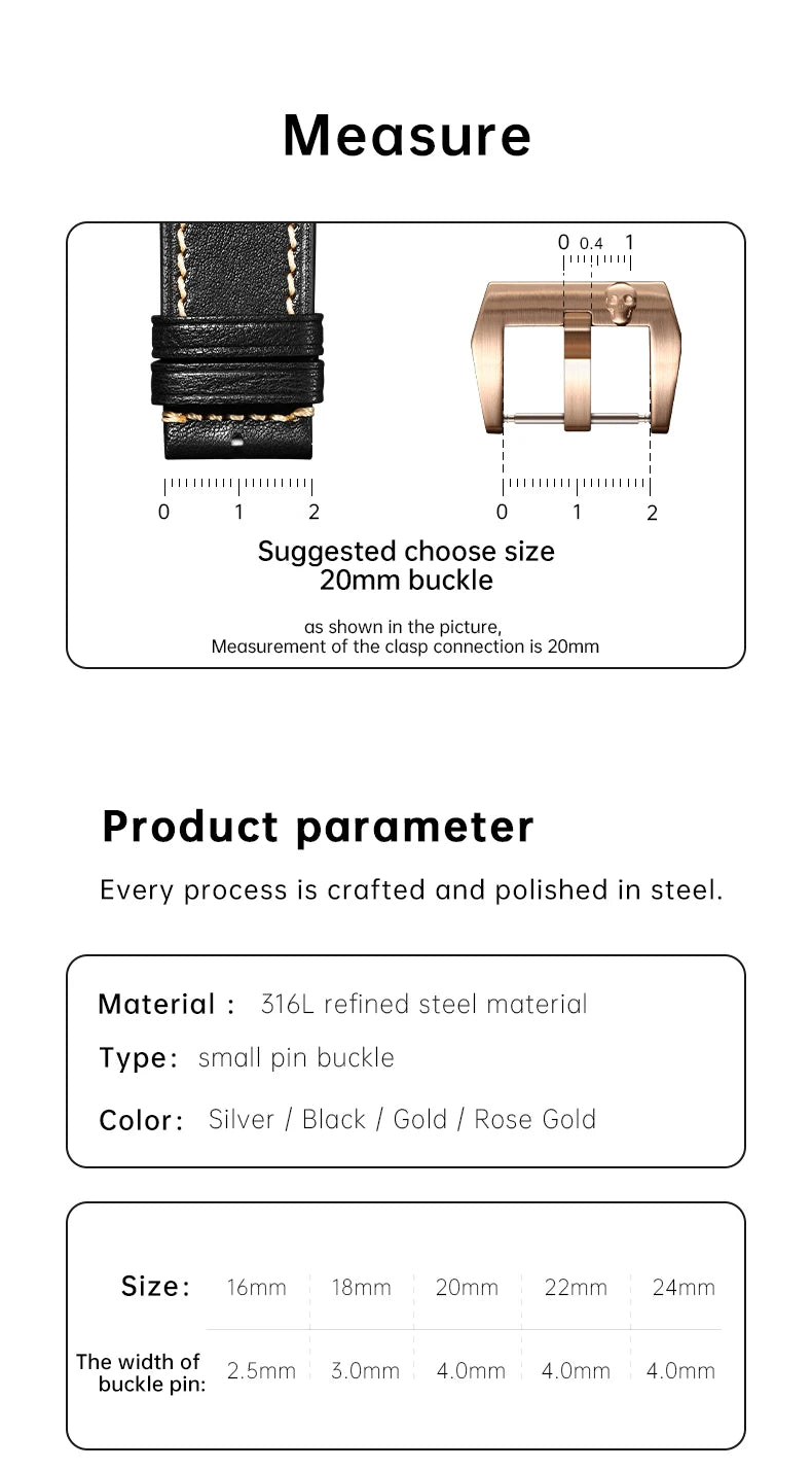 Maikes Skull Watch Buckle 316L Stainless Steel 18mm 20mm 22mm Black Rose Gold Leather Strap Clasp