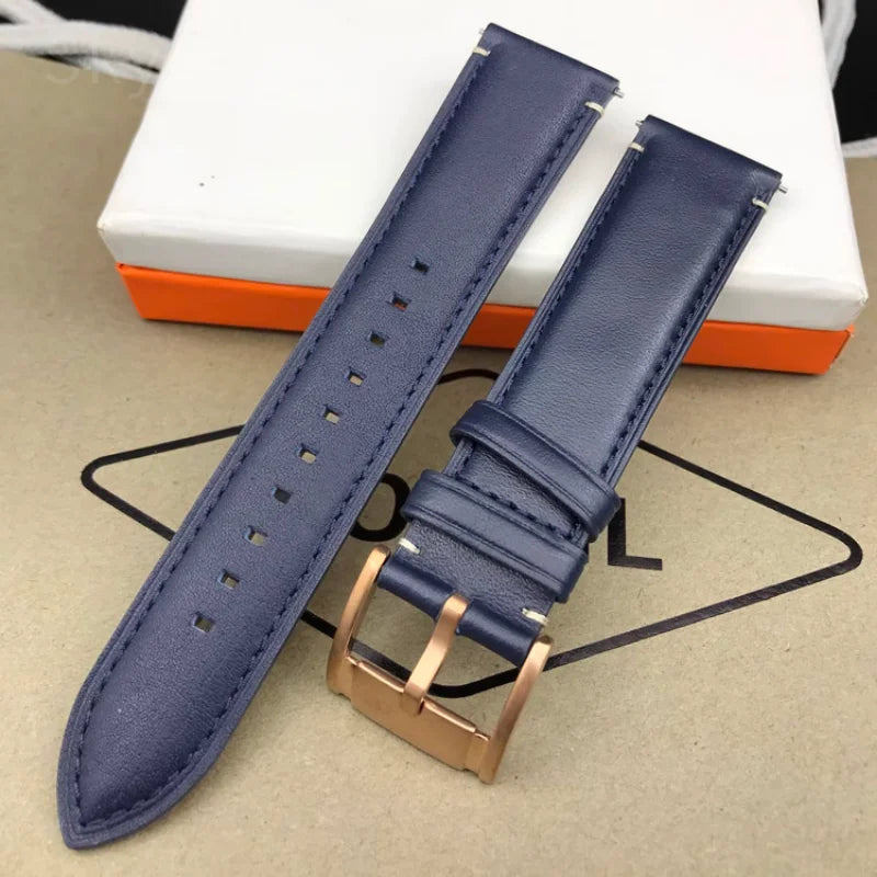 Genuine Leather Watch Strap for Fossil (22/24mm, Dark Blue)