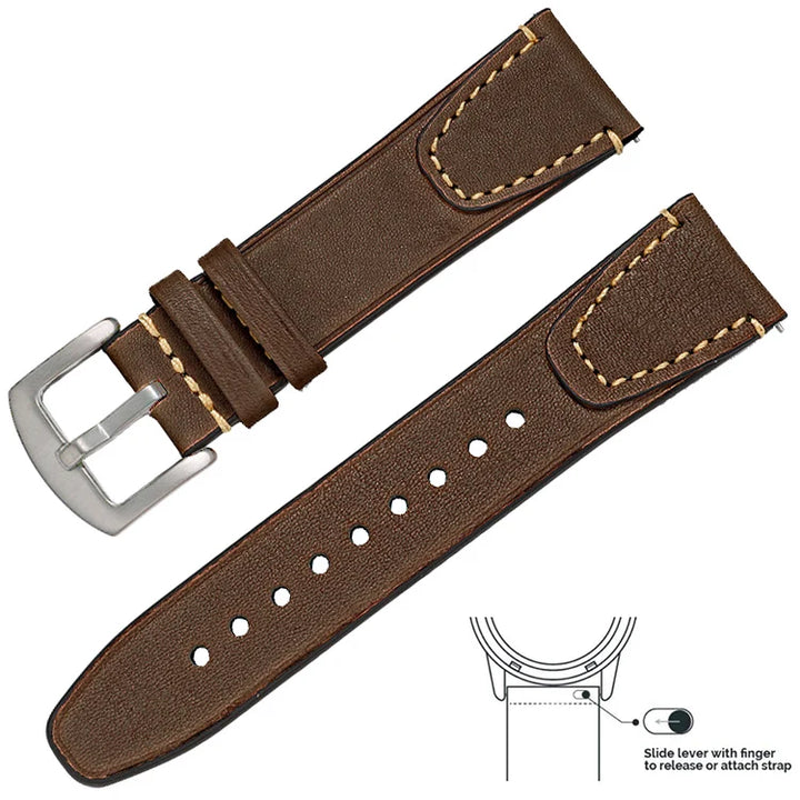 op Grain Genuine Leather Watch Band 20mm 22mm (Quick Release)