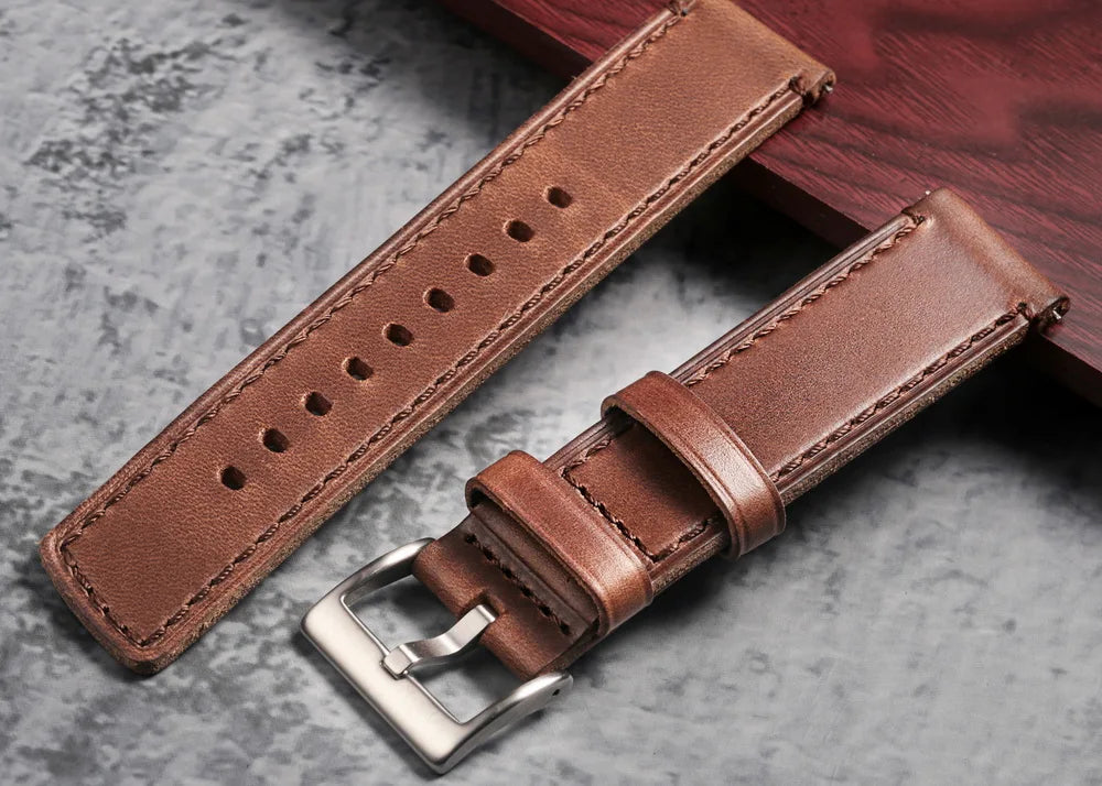 HEMSUT Genuine Horween Leather Watch Strap – Quick Release, 18–24mm Vintage Band for Men