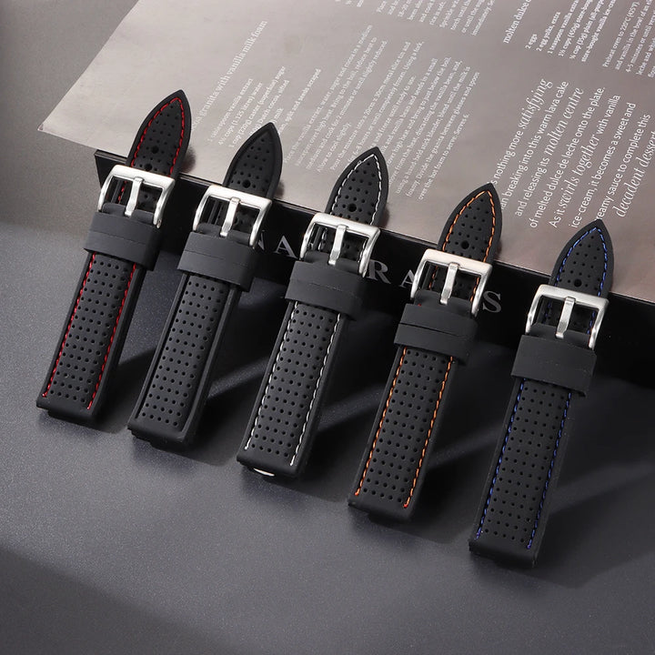 Premium Silicone Watch Band Waterproof Soft Rubber Strap 20mm 22mm 24mm Breathable Watch Strap Replacement for Universal Watch