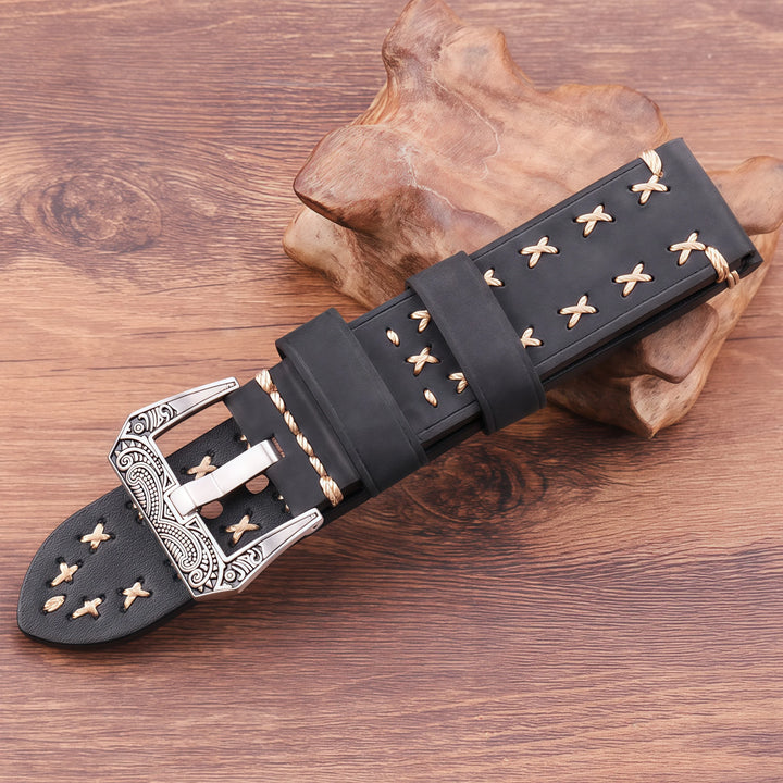 Handmade Genuine Leather Watch Strap 22–24mm with Retro Stainless Steel Buckle
