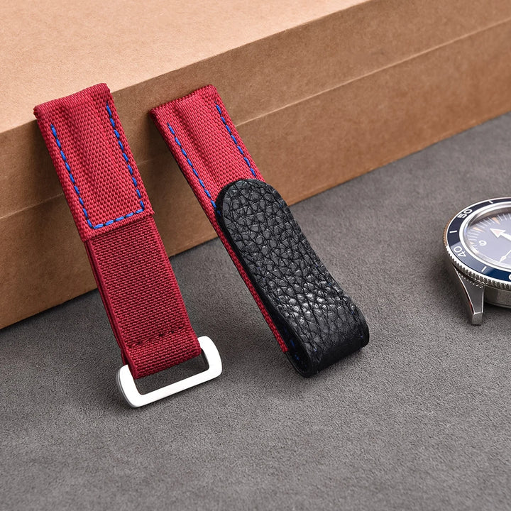 Premium Grade Hook And Loop Adhesive Watch Band Pale Blue Leather Nylon Watch Strap 20mm Watch Strap Watch Replacement Watchband