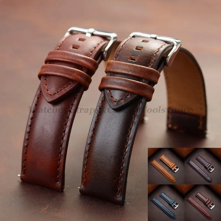 Vintage Cowhide Leather Watch Strap 18–26mm Quick Release – Universal