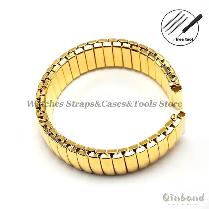 12 14 16 18 20mm 22mm Stretch Expansion Stainless Steel Watch Band Retractable Strap Metal Elastic Band Accessories Men Bracelet