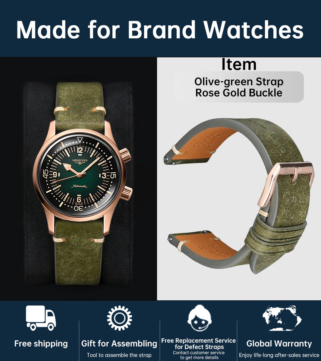 Luxury Quick Release Watchband Accessories For OMEGA Breitling Oris Bracelet Handmade Italian Pueblo Cow Leather Watch Strap