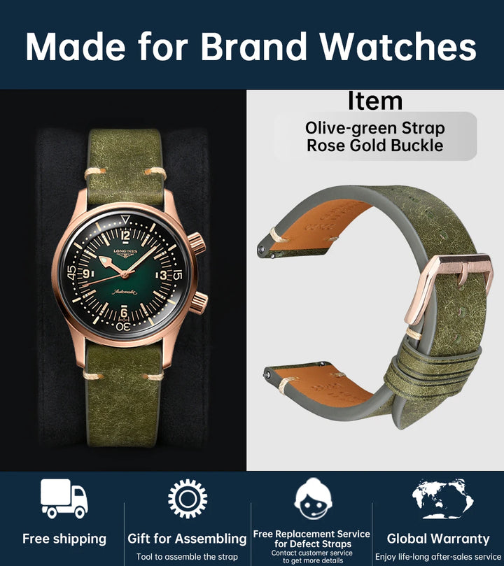 Luxury Quick Release Watchband Accessories For OMEGA Breitling Oris Bracelet Handmade Italian Pueblo Cow Leather Watch Strap