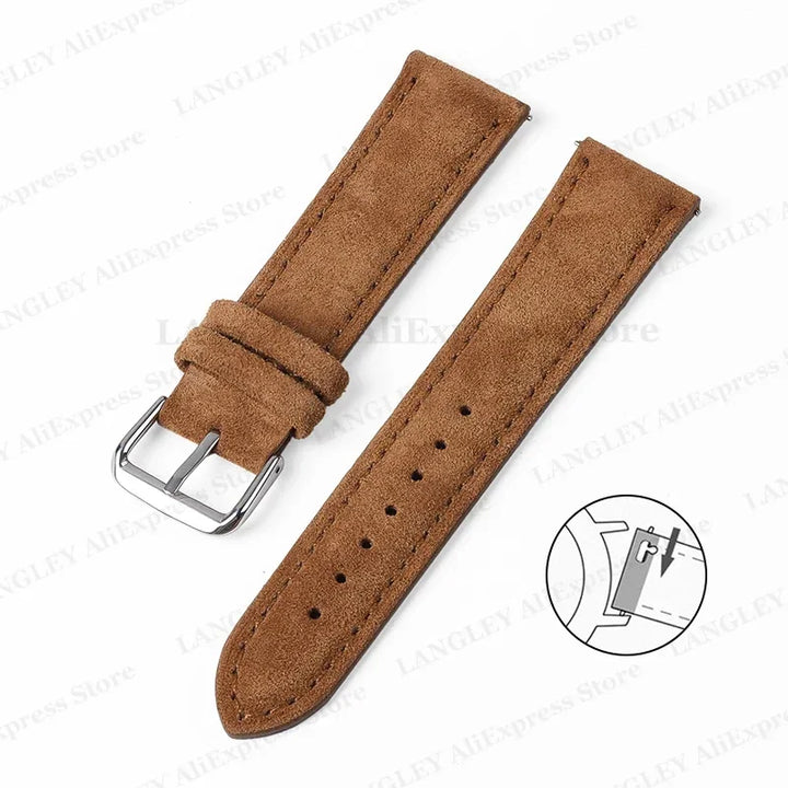Vintage Suede Leather Watch Strap – 18/20/22mm, Quick Release