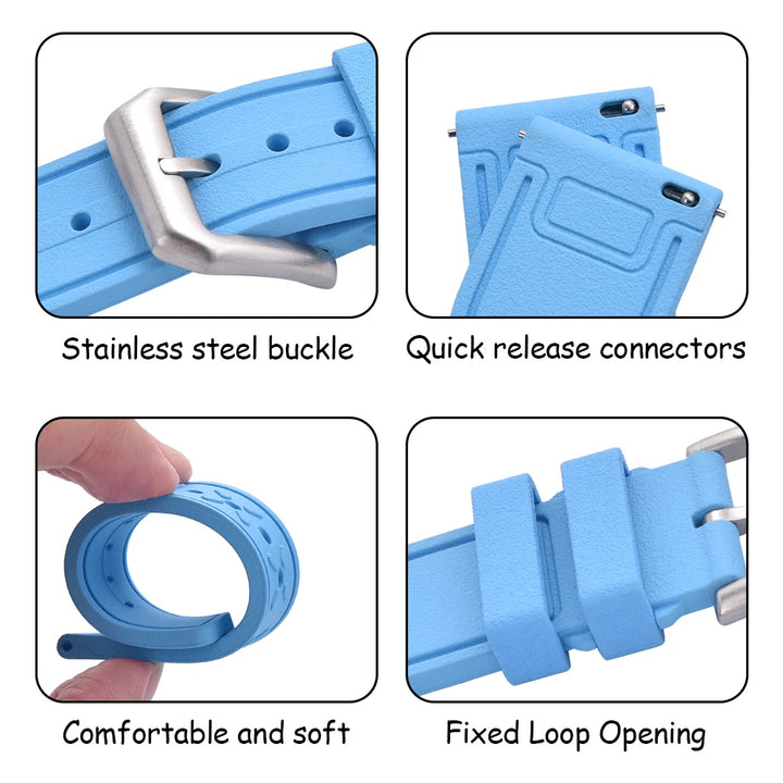 Premium Grade Fluororubber FKM 20mm 21mm 22mm Watch Strap Diving Waterproof Quick Release Watchbands