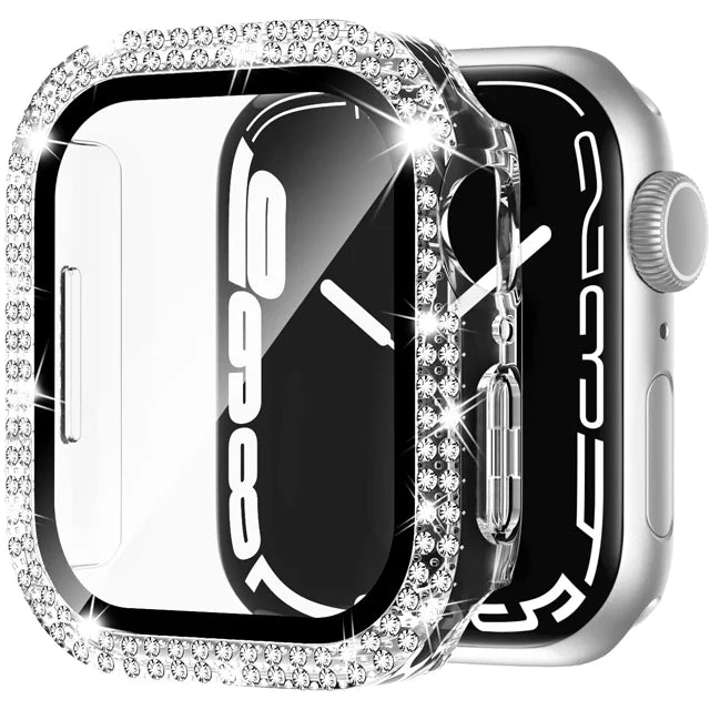 Glass+Cover For Apple Watch Case 45mm 44mm 41mm 40mm 38 42mm Bling Diamond bumper+Screen Protector iwatch series 9 8 7 5 6 4 SE