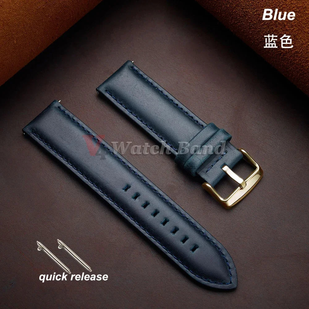 Gold Pin Buckle Brown Cowhide Leather Watch Strap – 18-26mm