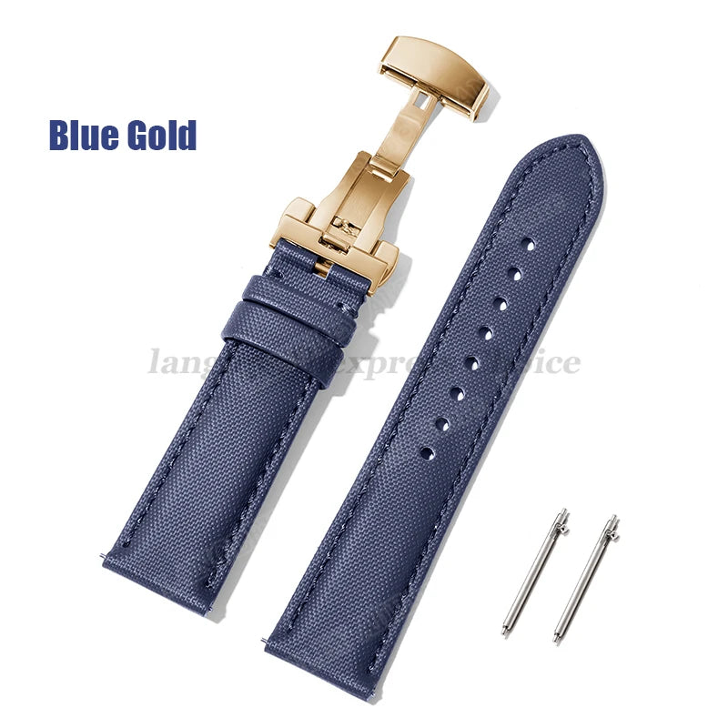 Sailcloth Nylon & Leather Watch Strap – 20/22mm, Omega & Huawei, Green