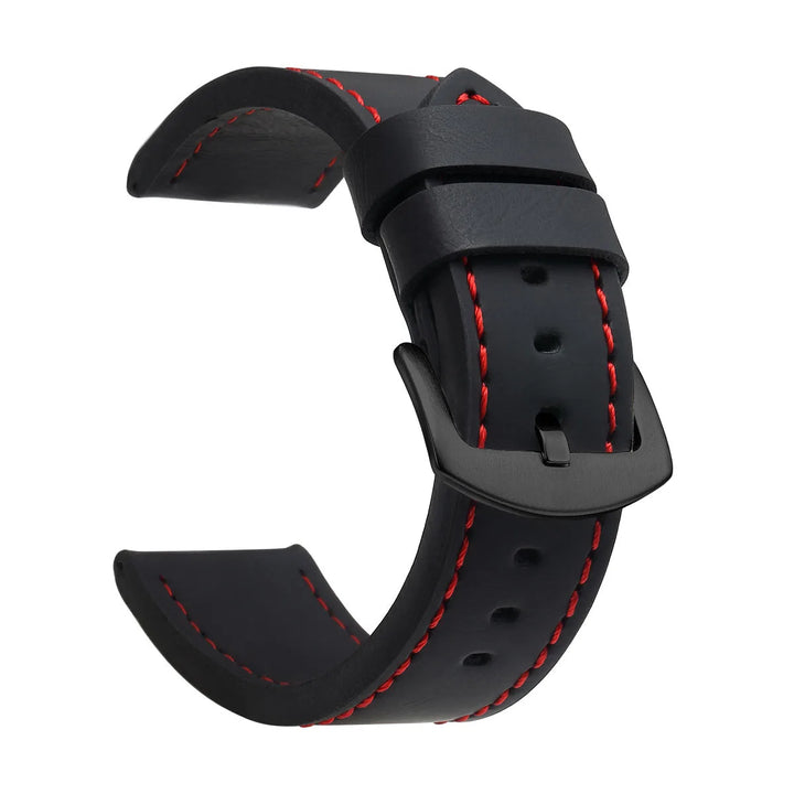 Fashion Vintage Leather Watch Strap – 18–24mm, Stainless Steel Buckle