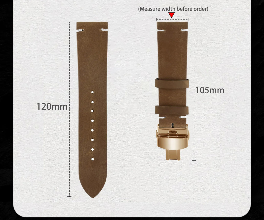 Vintage Top-Grain Leather Watch Strap (18–24mm)
