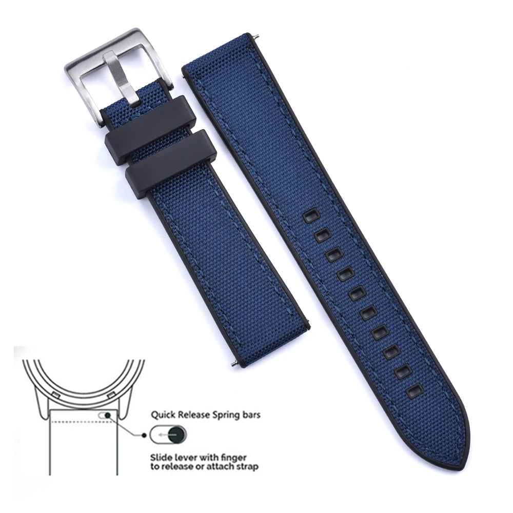 Premium Hybrid FKM Nylon Watch Band Quick Release Rubber Watch Strap 20mm 22mm Watch Strap Watch Replacement Watchband