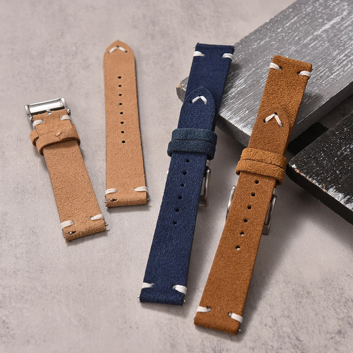 Vintage Suede Leather Quick Release Watch Strap – 20/22mm Brown/Grey