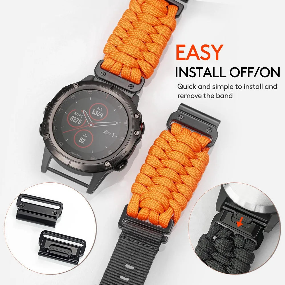 HEMSUT Garmin QuickFit Paracord Nylon Strap (22/26mm)
