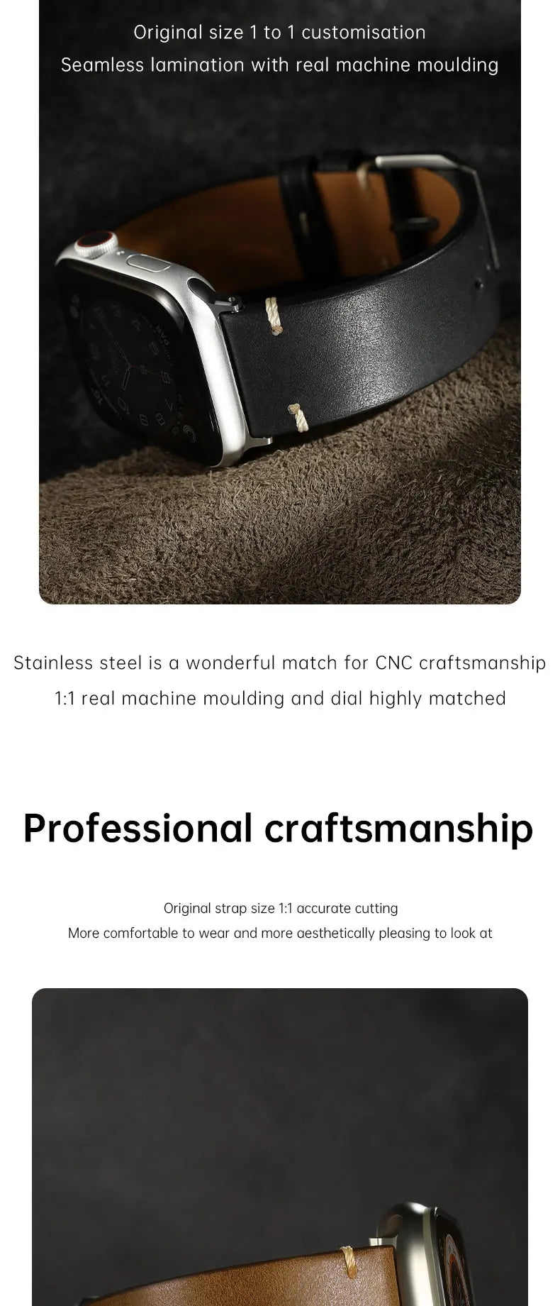 Luxury Leather Watch Strap for Apple Watch, Ultra 49mm, Series 10, 9, 8, 7, 6, SE, 45mm, 44mm, 41mm, 40mm, Leather Watch Band